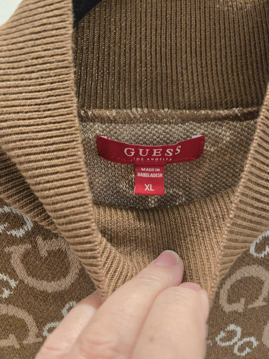Guess XL Brown Monogram G Logo Mock Neck Long Sleeve Sweater Women Stretch Knit