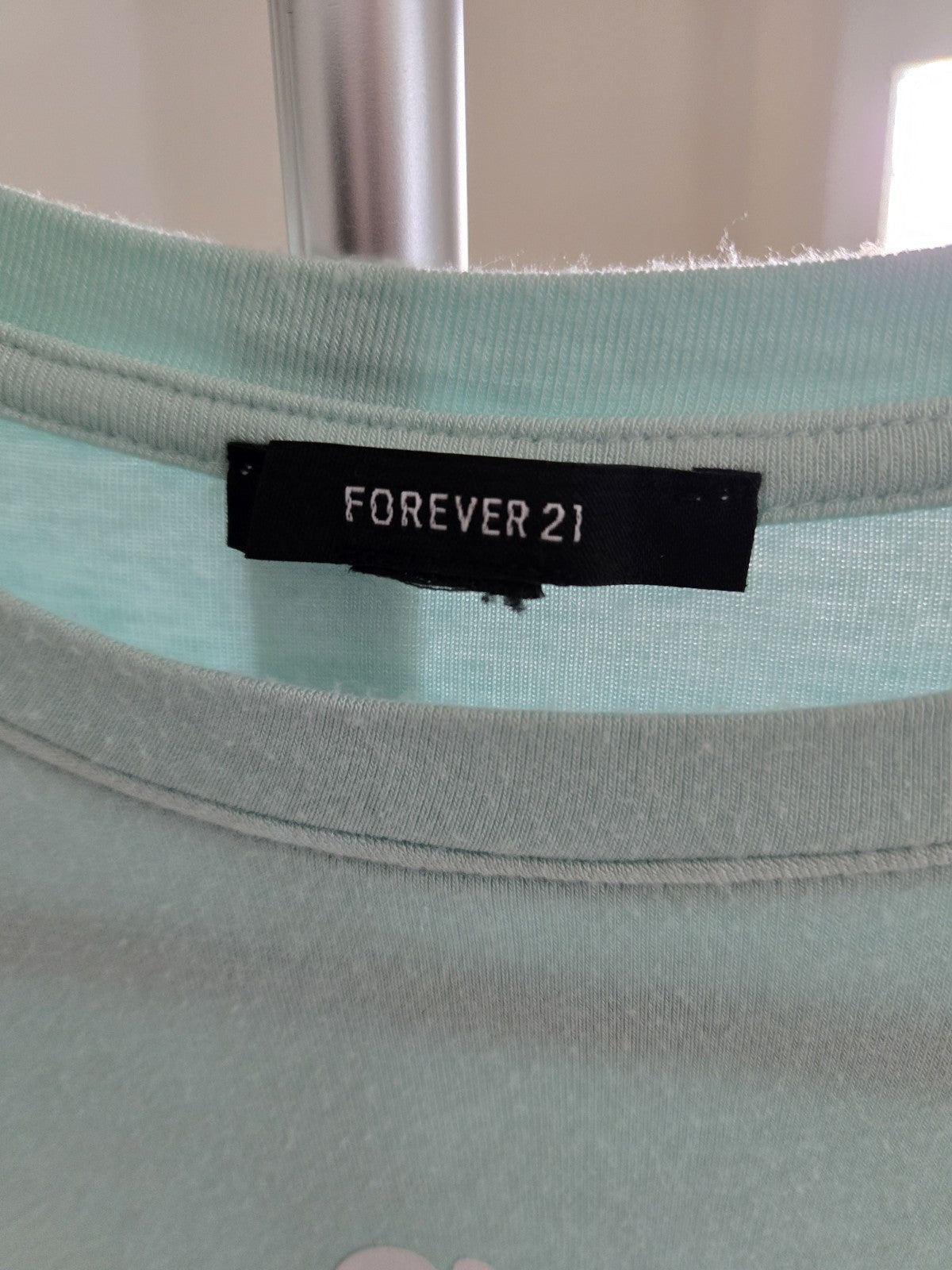 Forever 21 Small Mint Green Baby Girl Heart Graphic Crop Top Long Sleeve