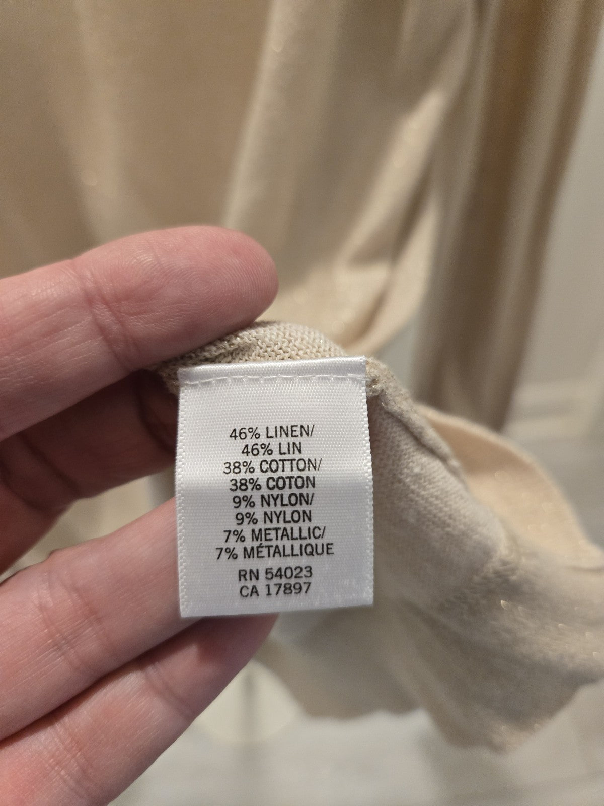 Banana Republic XL Beige Metallic Keyhole Tie Long Sleeve Sweater Top Women's