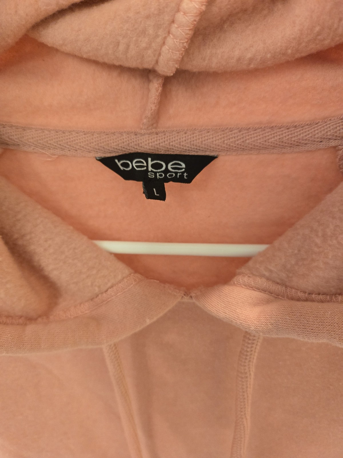 Bebe Sport Womens L Sequin Pink Pullover Hoodie Sweatshirt Thumbholes Dusty Rose