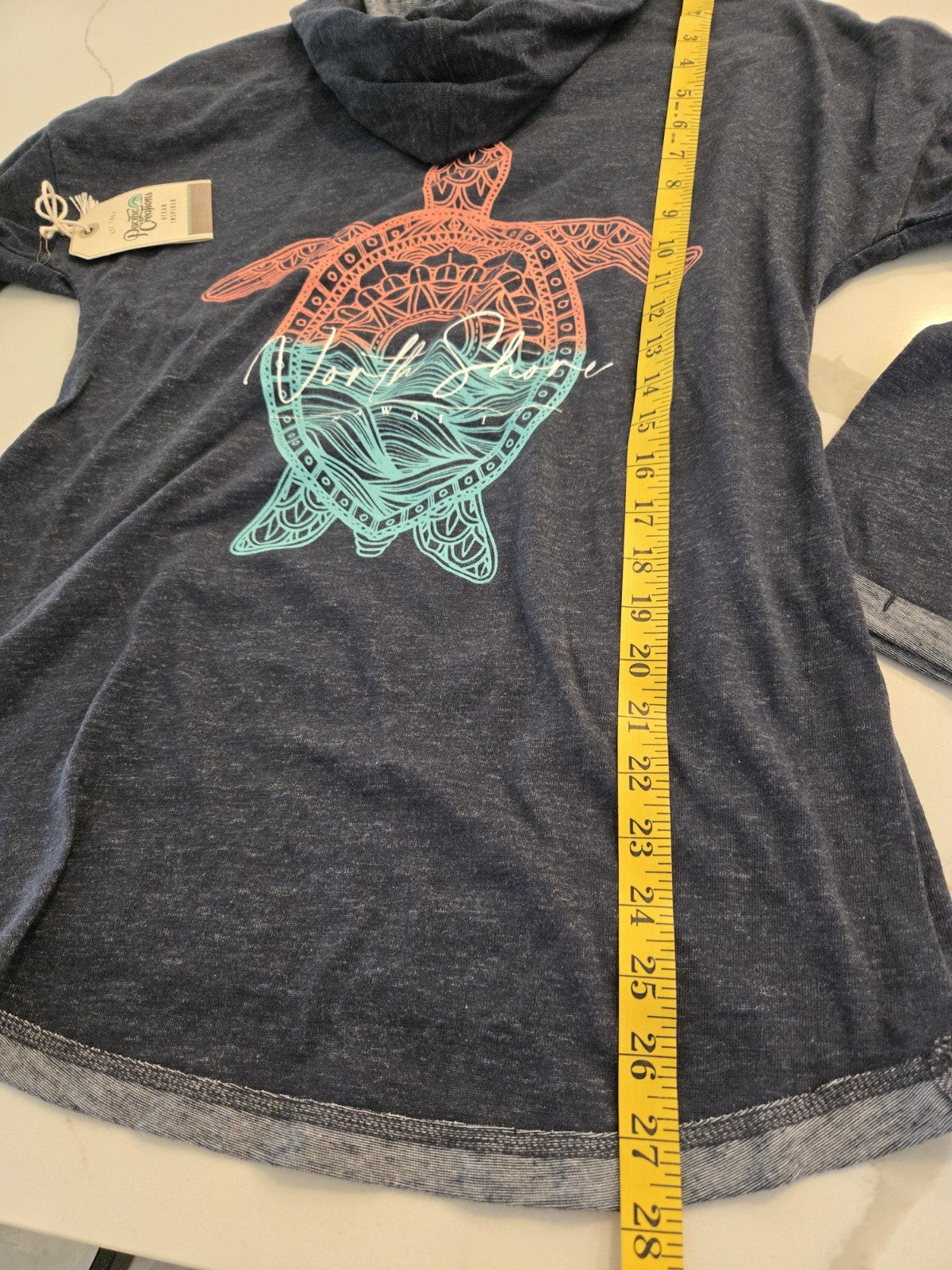 Pacific Creations Large Hooded Pullover Sweatshirt with Turtle Graphic