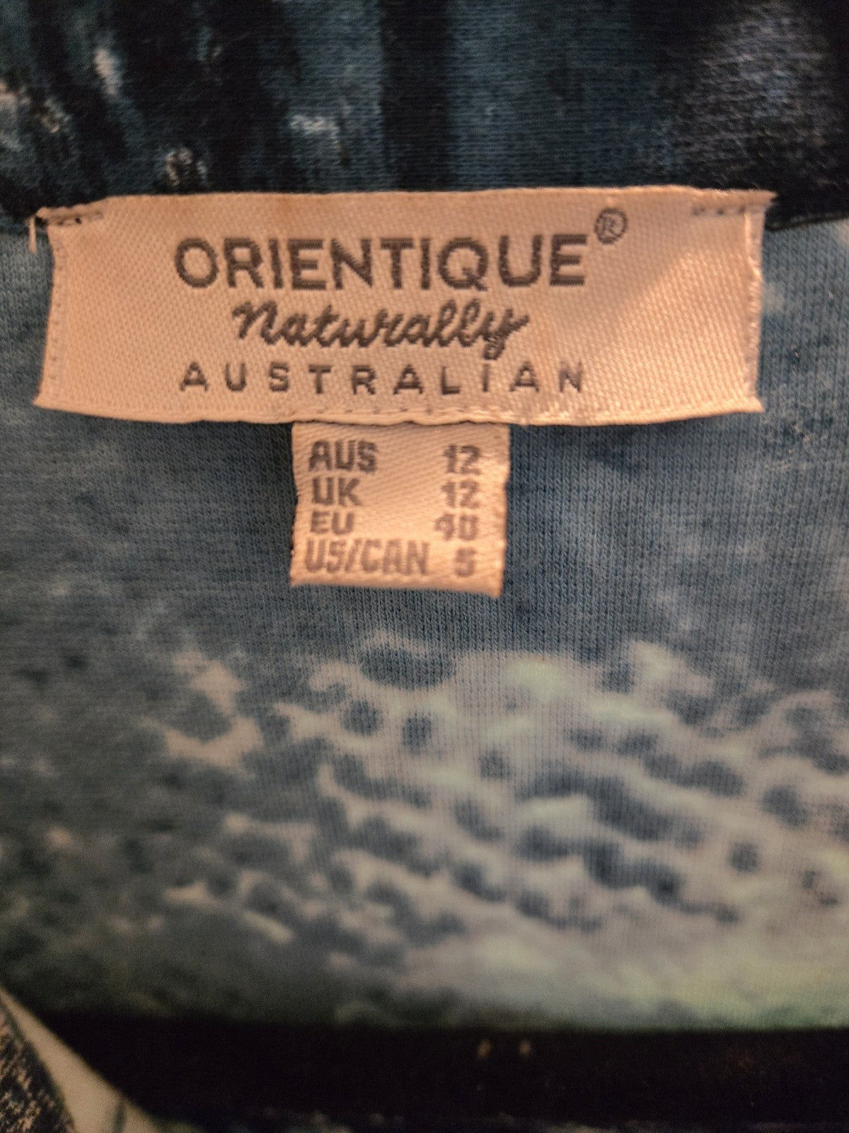 Orientique US 5 Denim Trucker Jacket Womens Abstract Art Landscape Print Blue