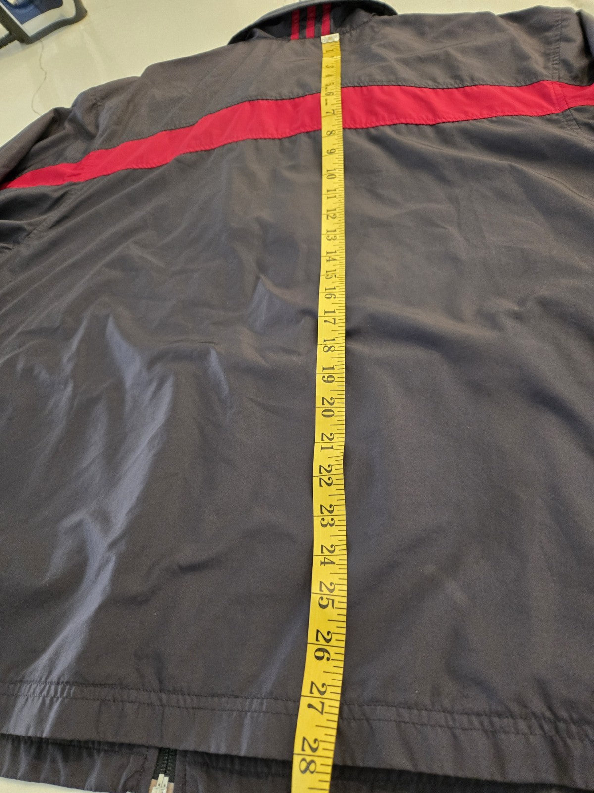 Adidas Windbreaker Track Jacket Mens Navy Blue Red 3 Stripe Full Zip Mesh