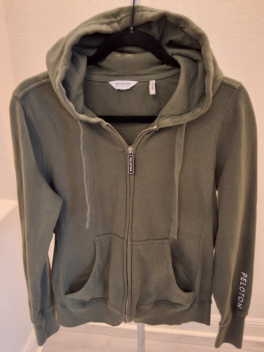 Peloton 2021 Hoodie S Army Green Full Zip Kangaroo Pockets Logo Sleeve