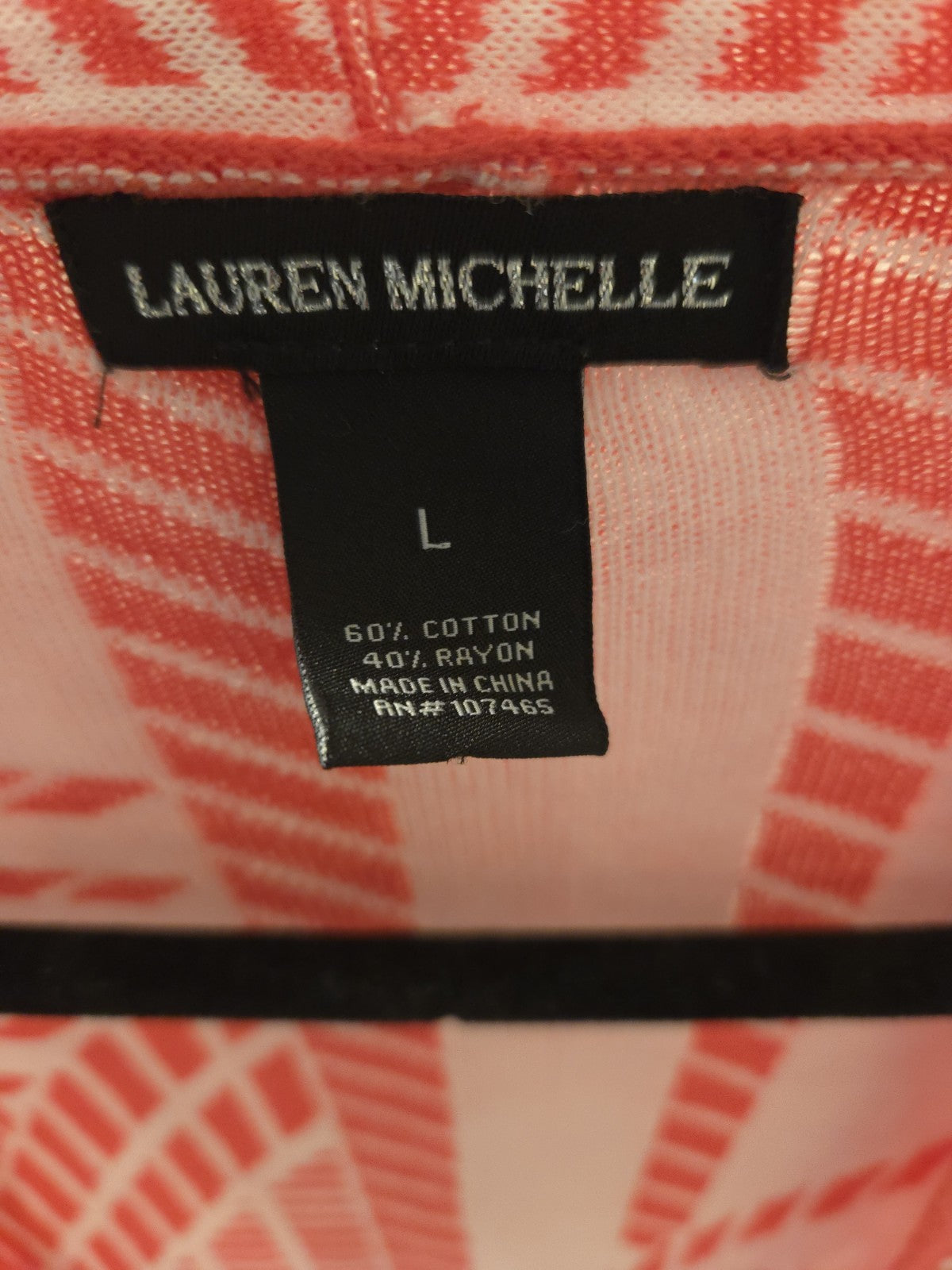 Lauren Michelle Y2K Geometric Open Front Cardigan Coral White Sweater Large