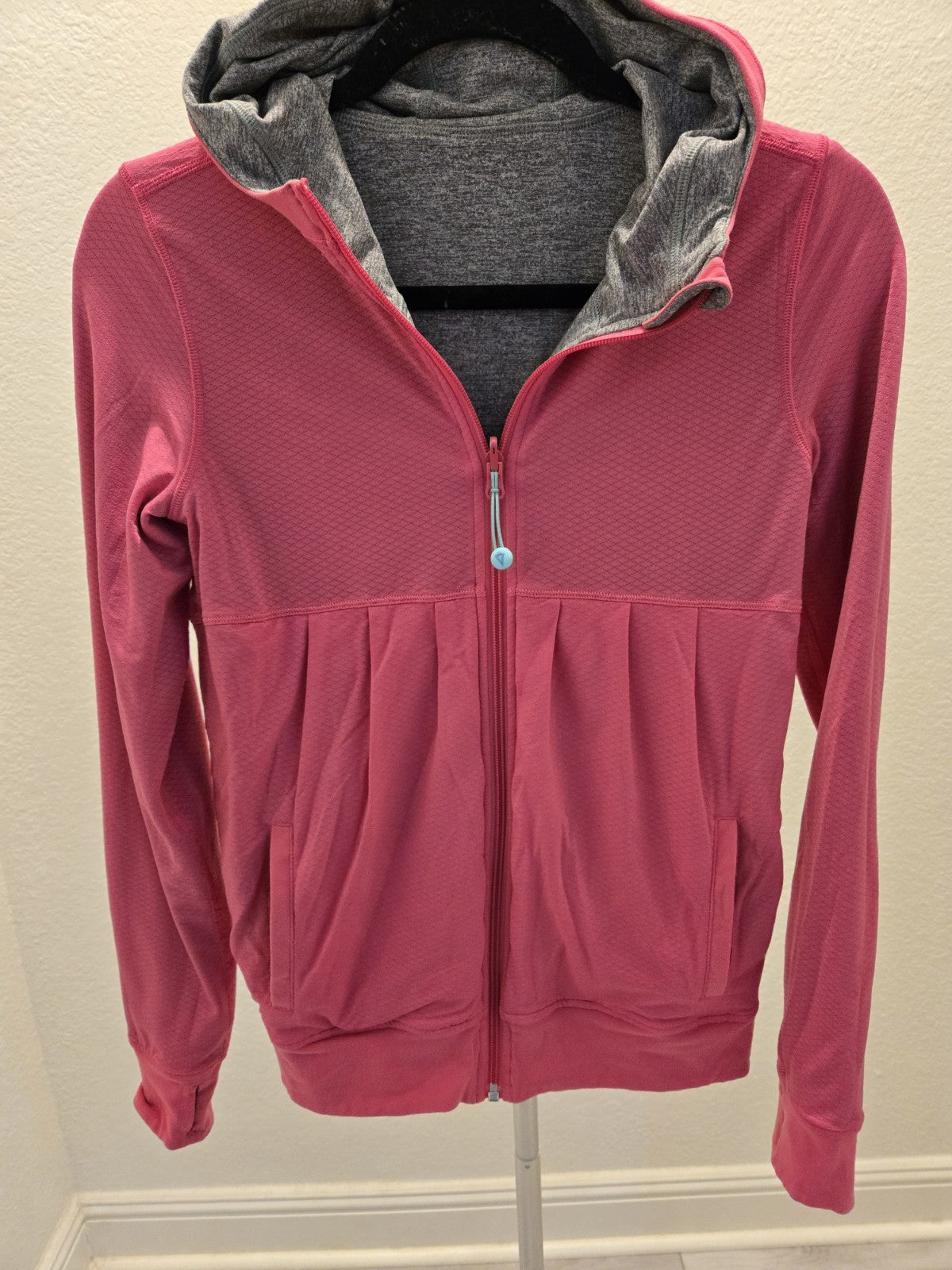 Ivivva Lululemon Girls 14 Reversible Full Zip Hoodie Gray Hot Pink Thumbholes