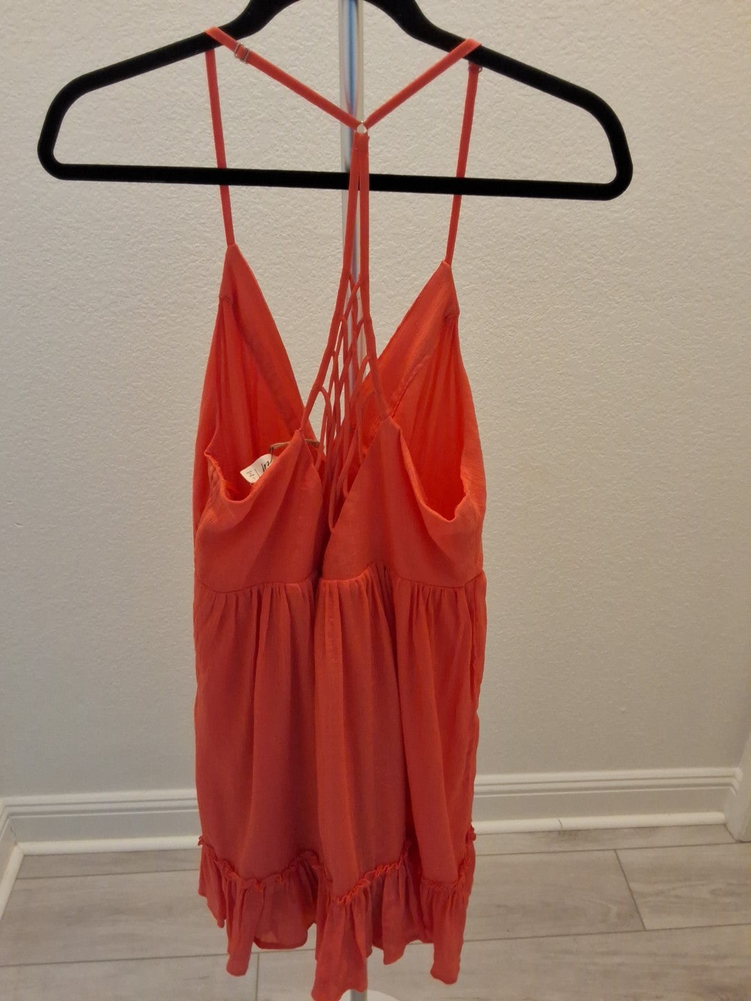 New In Wrinkly Fabric Style Orange Cotton Babydoll Strappy Size L Dress NEW