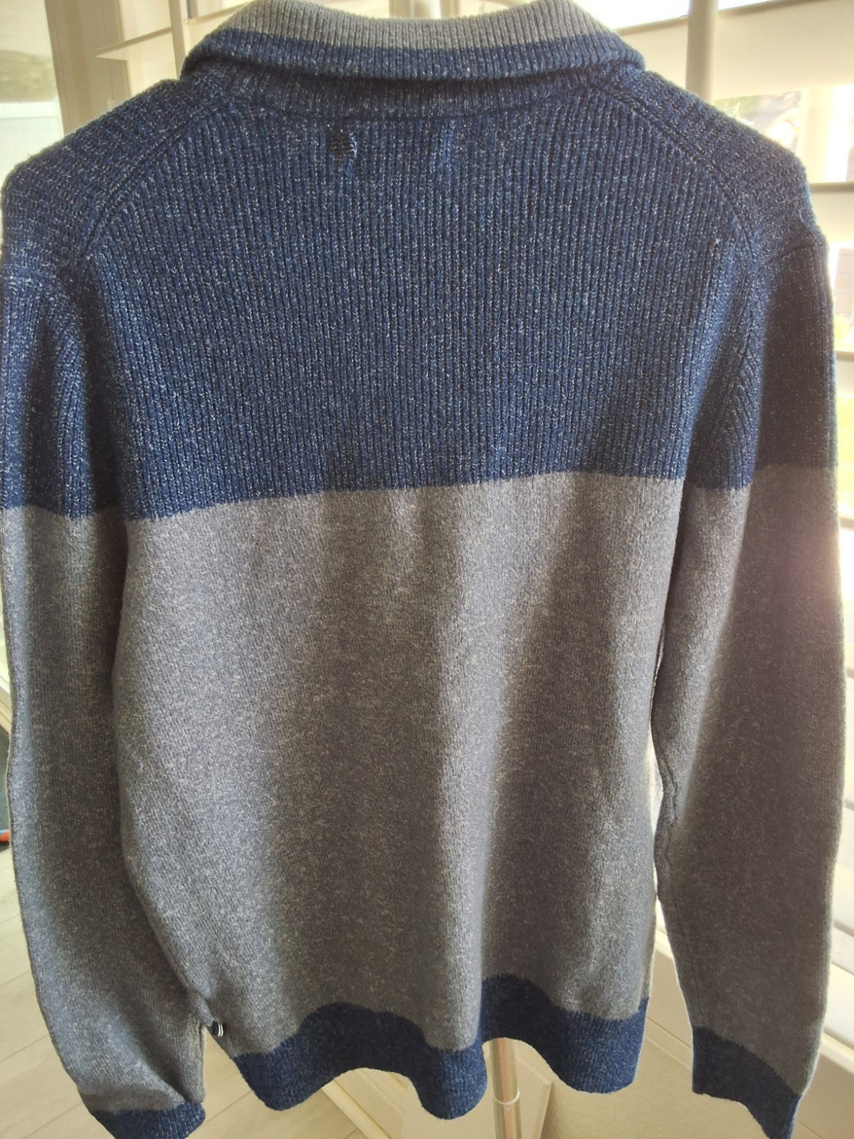 Nautica Sweater Blue Grey Colorblock Button Mock Neck Pullover  Mens S
