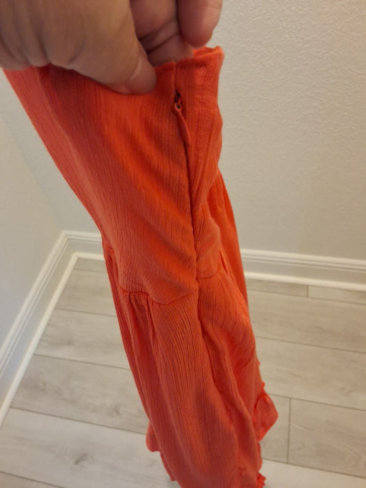 New In Wrinkly Fabric Style Orange Cotton Babydoll Strappy Size L Dress NEW