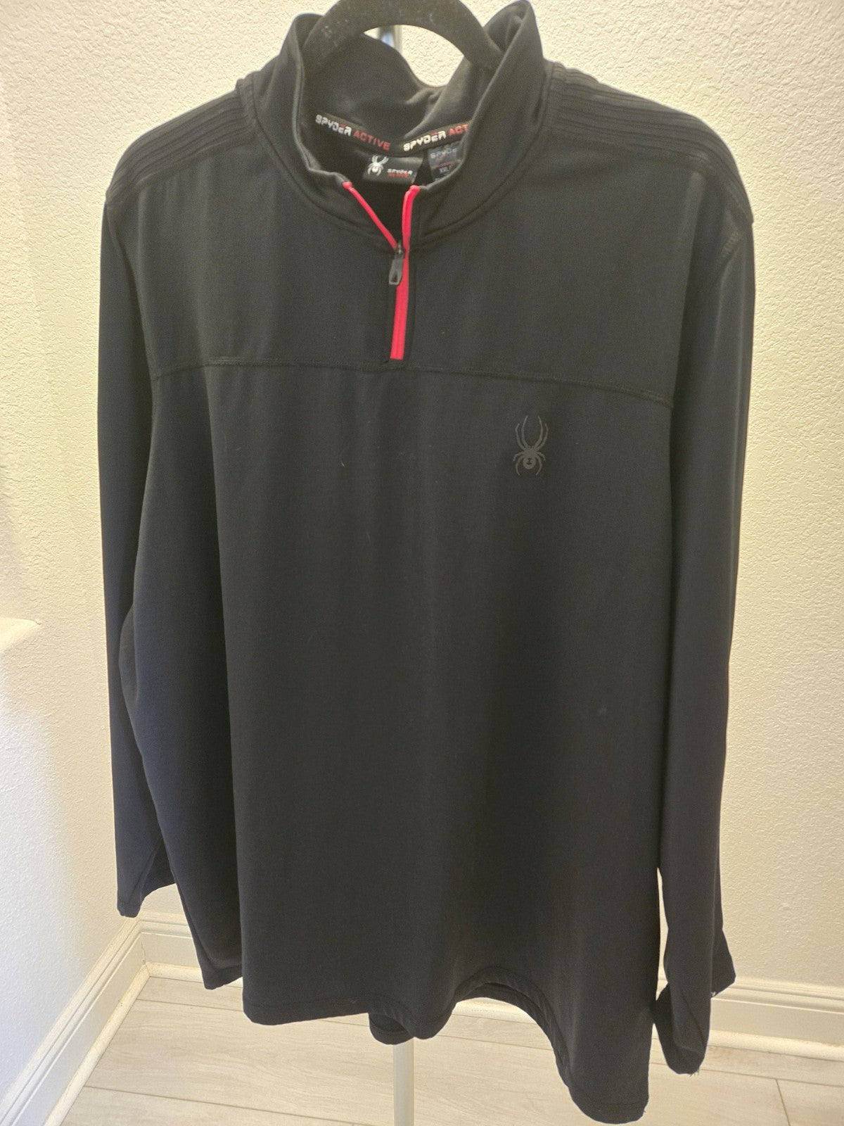 Spyder XXL Quarter Zip Pullover Mens Black Mock Neck Pink Zipper