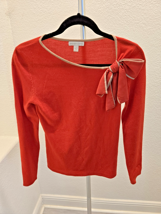 NY&Co Women's XS Coral Knit Sweater Oversized Side Bow Accent Long Sleeve Top