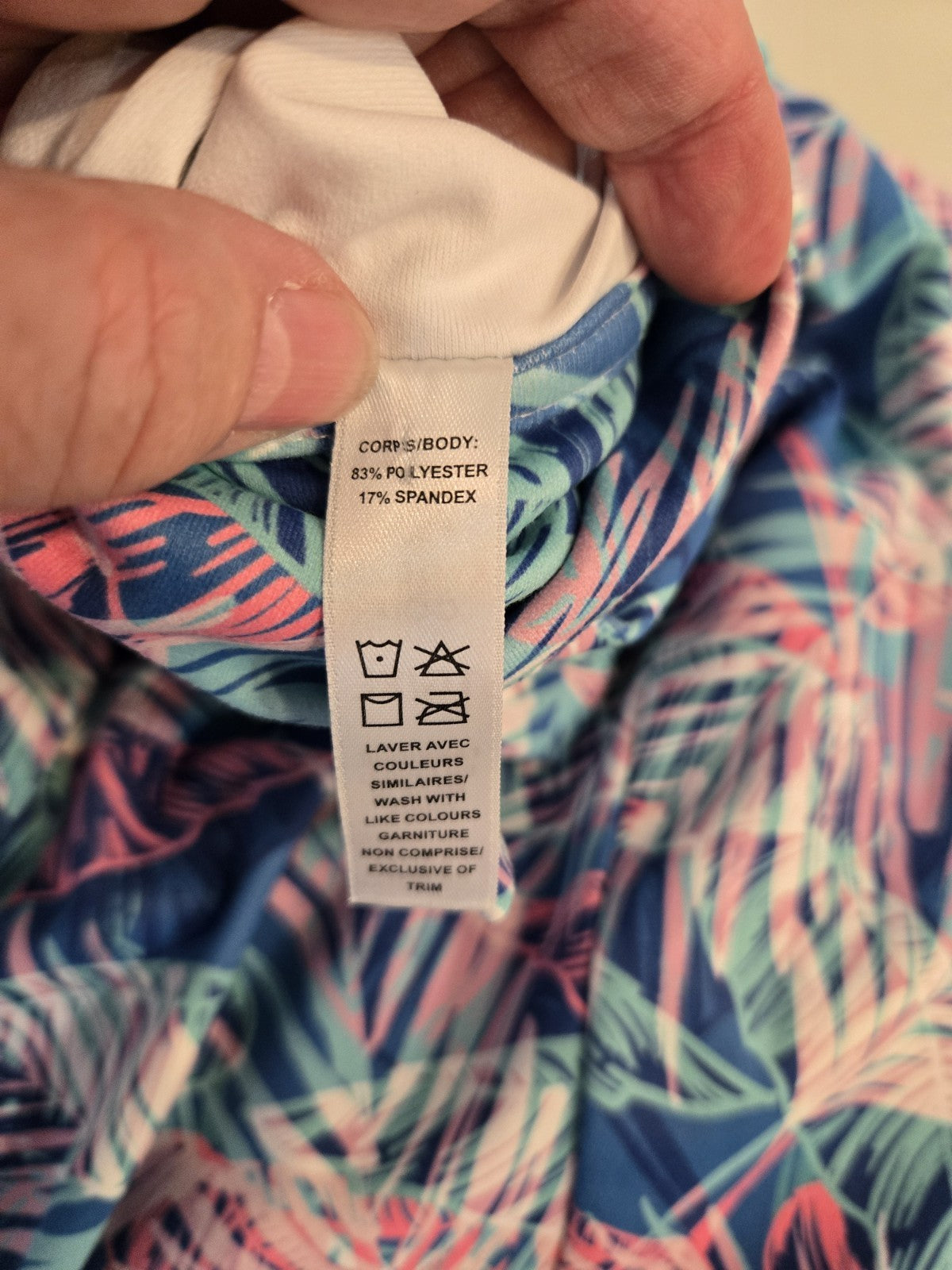 Kyodan Golf XL Blue Pink Tropical Palm Print Long Sleeve V Neck Pullover Women