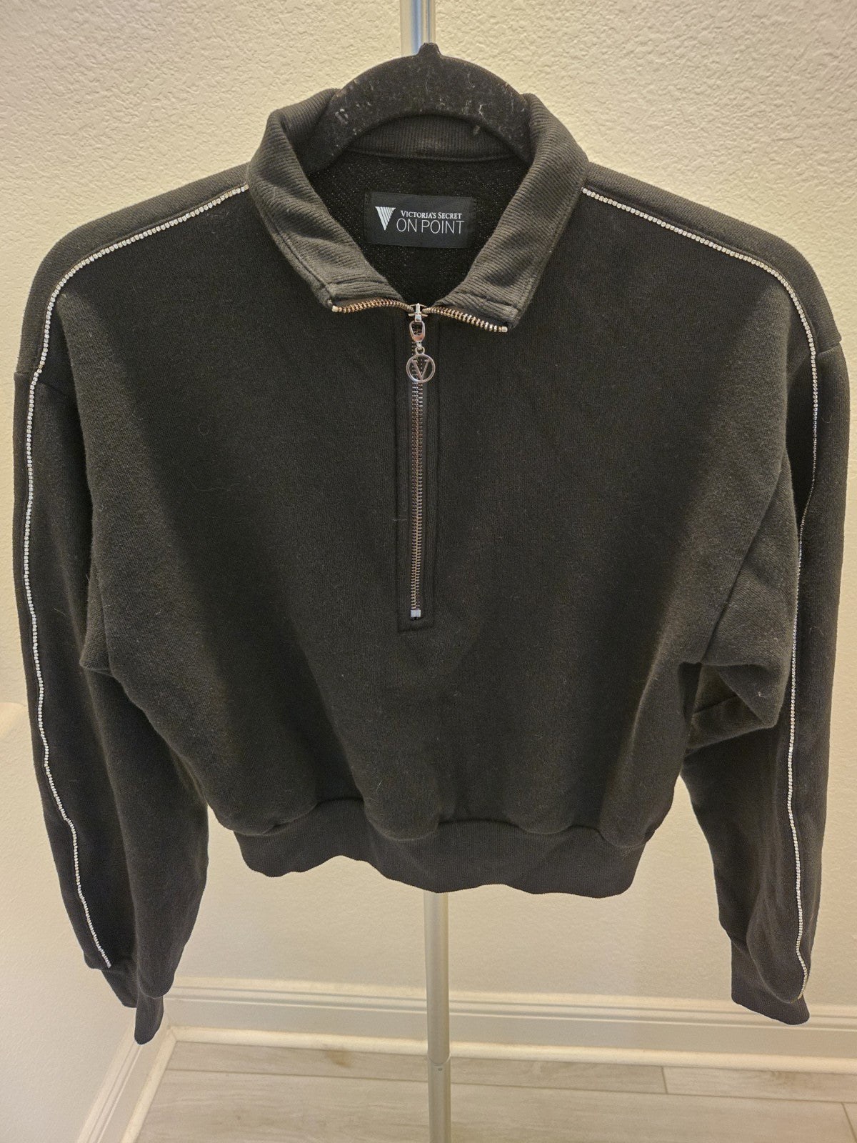 Victoria's Secret Bling Rhinestone Size M Crop Quarter Zip Sweatshirt Womens