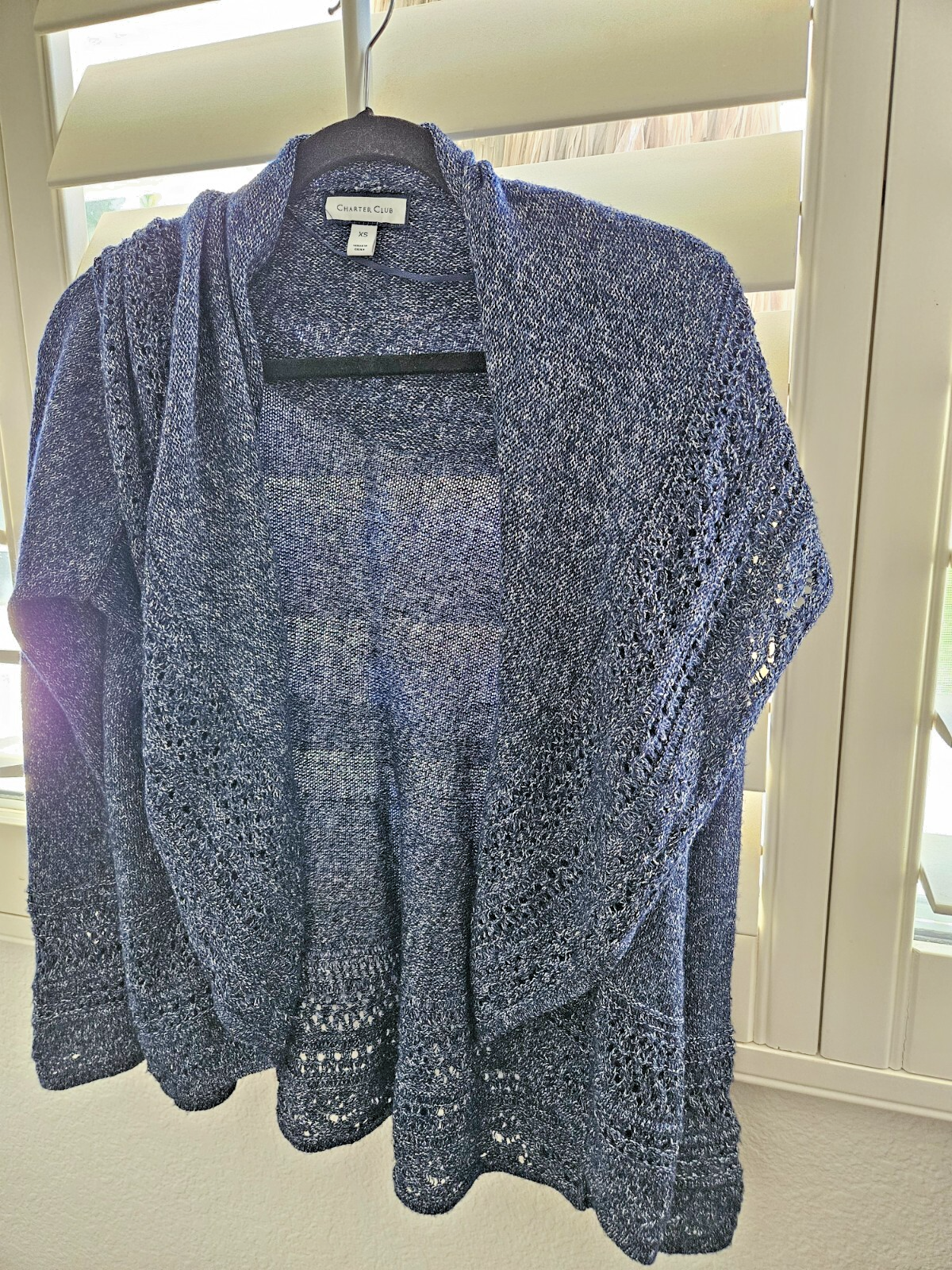Charter Club Navy Luxury Draped Cardigan Shawl Collar Open Knit XS