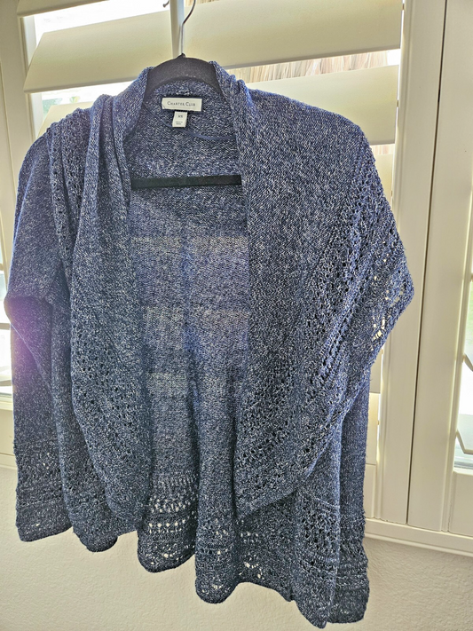 Charter Club Navy Luxury Draped Cardigan Shawl Collar Open Knit XS