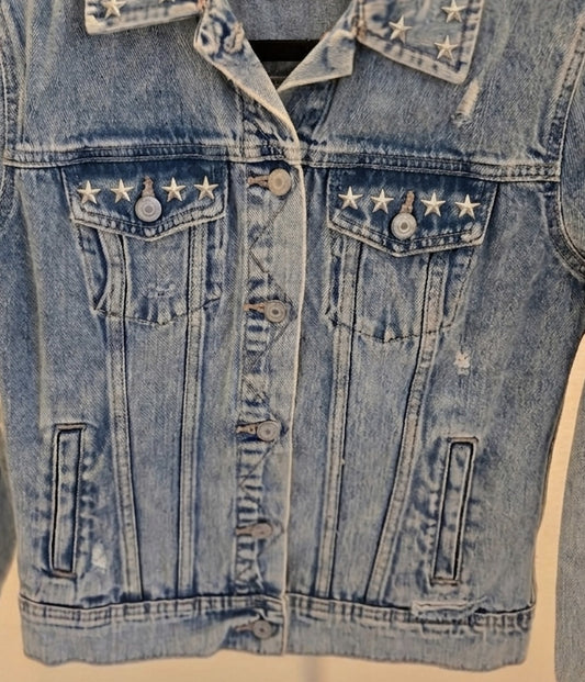 Old Navy Star Studded Collar Pocket Denim Trucker Classic Jean Jacket Women’s L