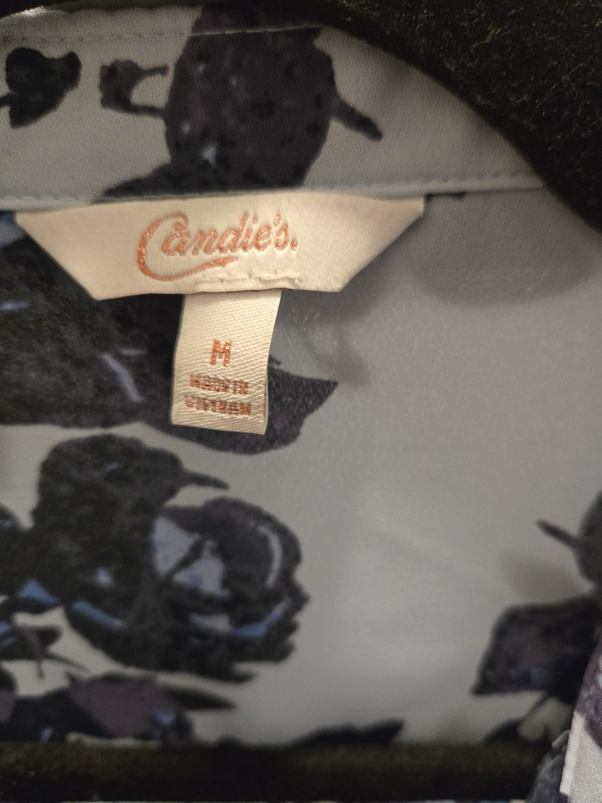 Candie's Y2K Blue Floral Sheer Button-Up Blouse Top M Roll Tab Sleeve Fairycore
