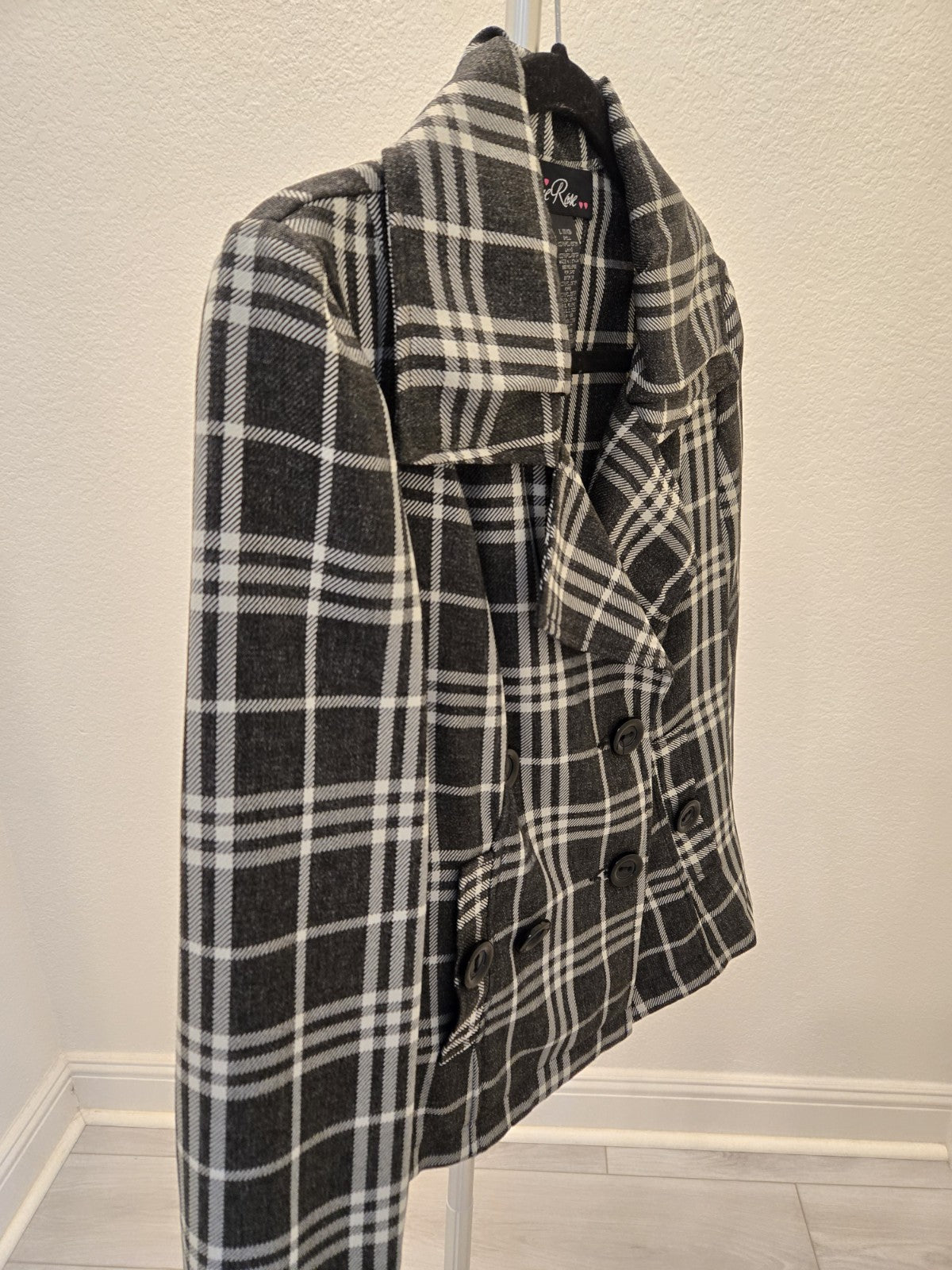 Susie Rose L Dark Academia Plaid Peacoat Cropped Double Breasted Quiet Luxury