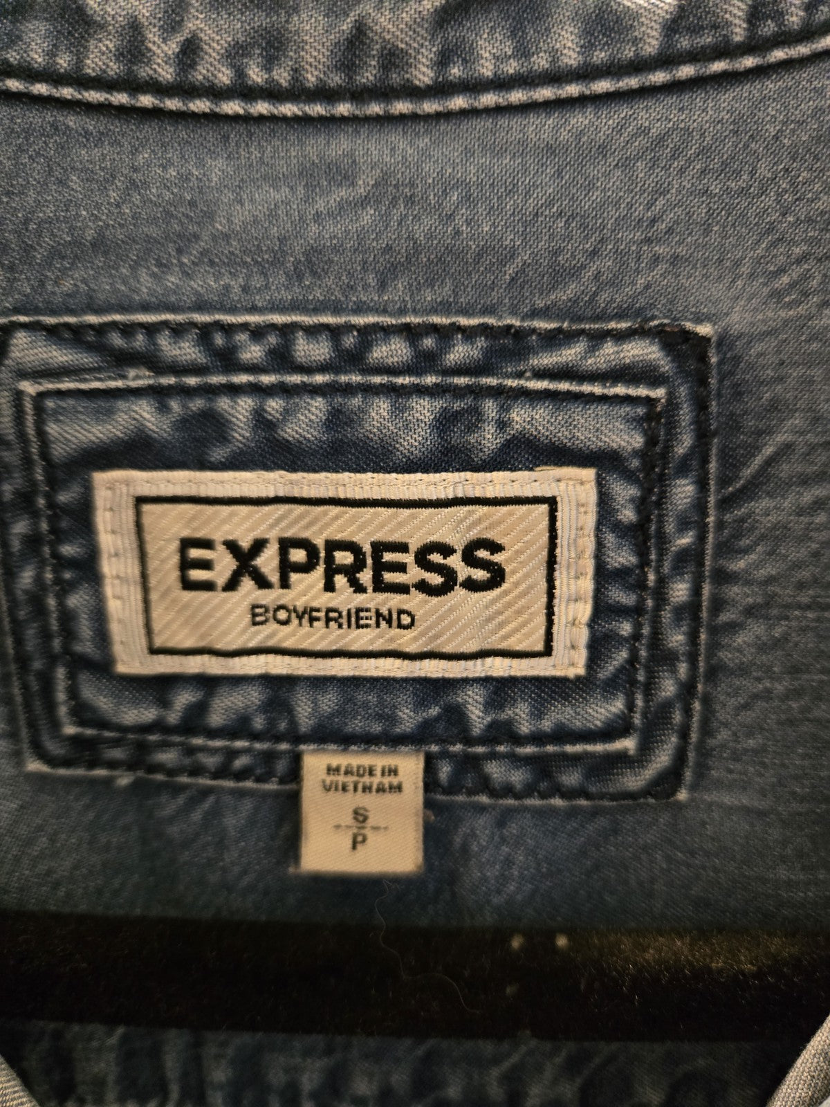 Express Boyfriend Chambray Small Denim Shirt Womens Button Down Dark Blue