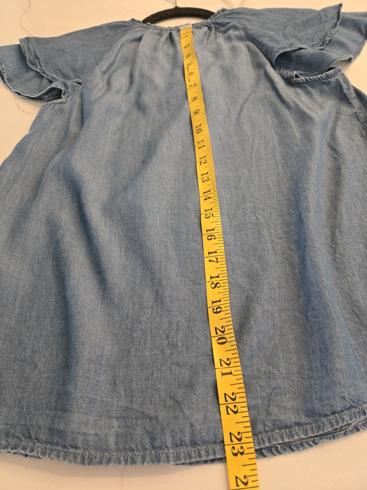 Old Navy Small Chambray Flutter Sleeve Tassel Tie Peasant Denim Top Women's