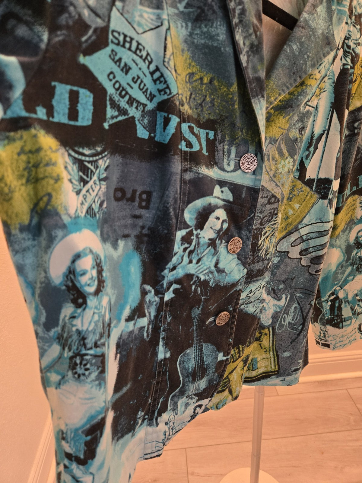 Erin London Cowgirl Novelty Print Western Blazer Jacket M Womens Y2K