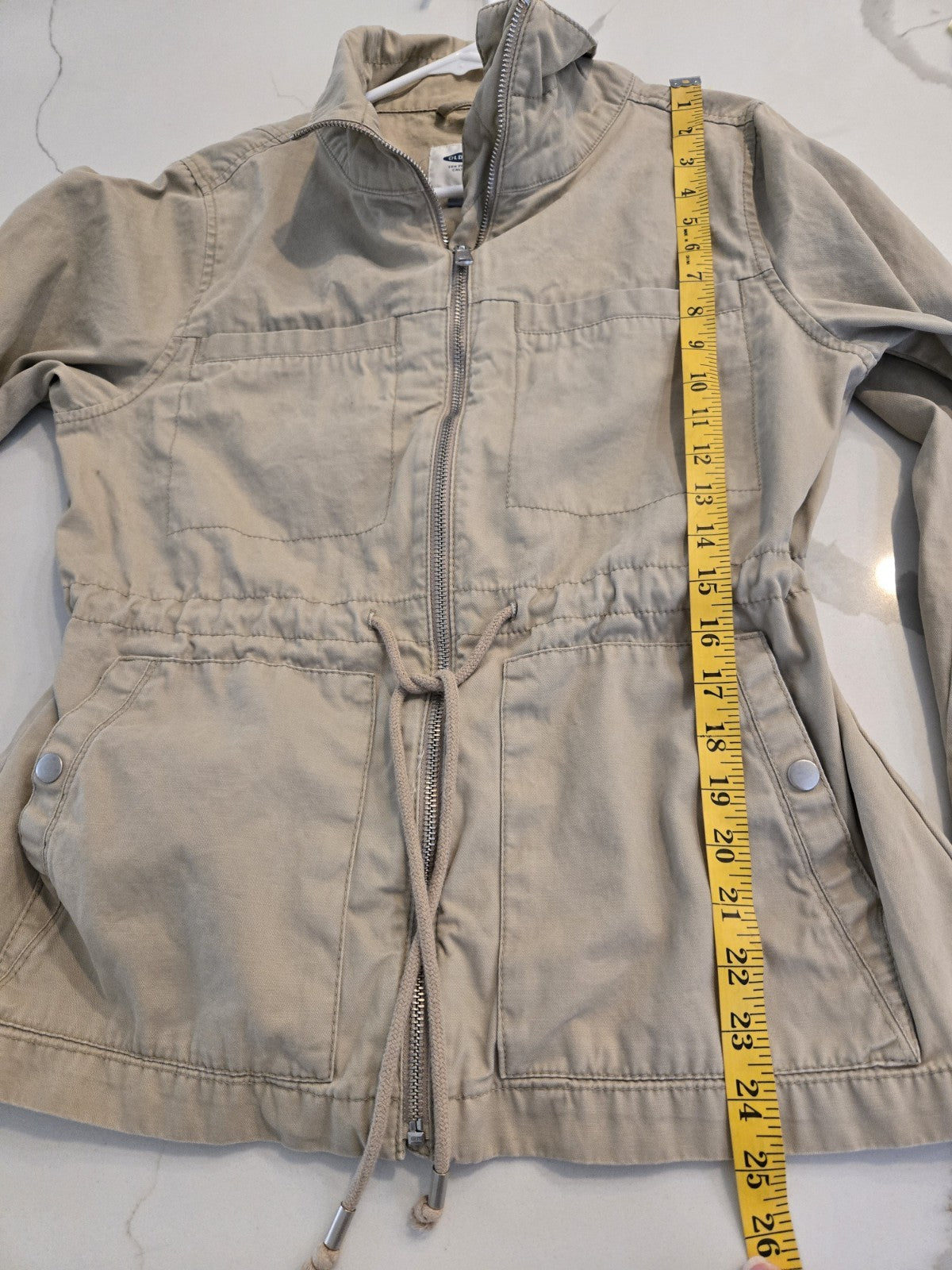 Old Navy Womens Large Khaki Utility Military Zip Snap Jacket Cotton Cinch Waist