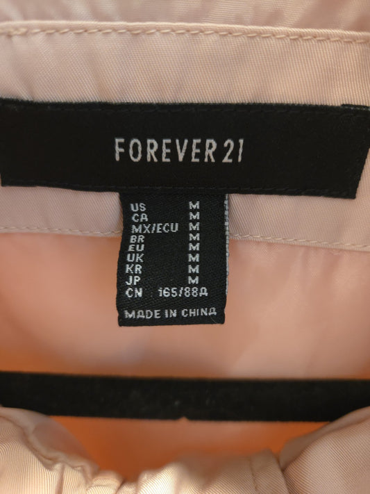 Forever 21 Blush Pink Hooded Y2K Bomber Jacket Windbreaker Ring Zip Lined Crop M