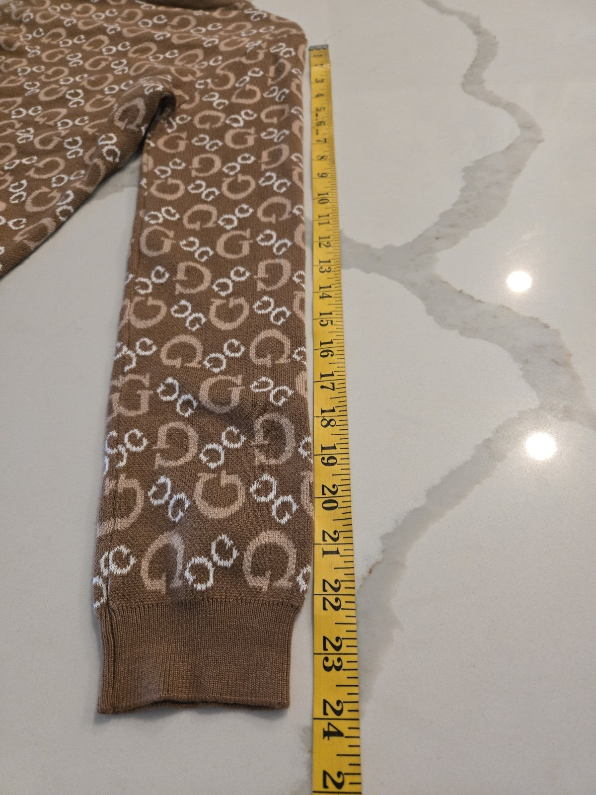 Guess XL Brown Monogram G Logo Mock Neck Long Sleeve Sweater Women Stretch Knit