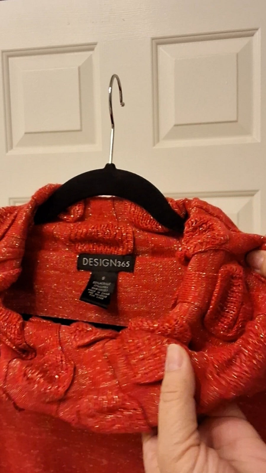 DESIGN 365 S Cowl Neck Sweater Heathered Knit Quiet Luxury Draped Orange Red