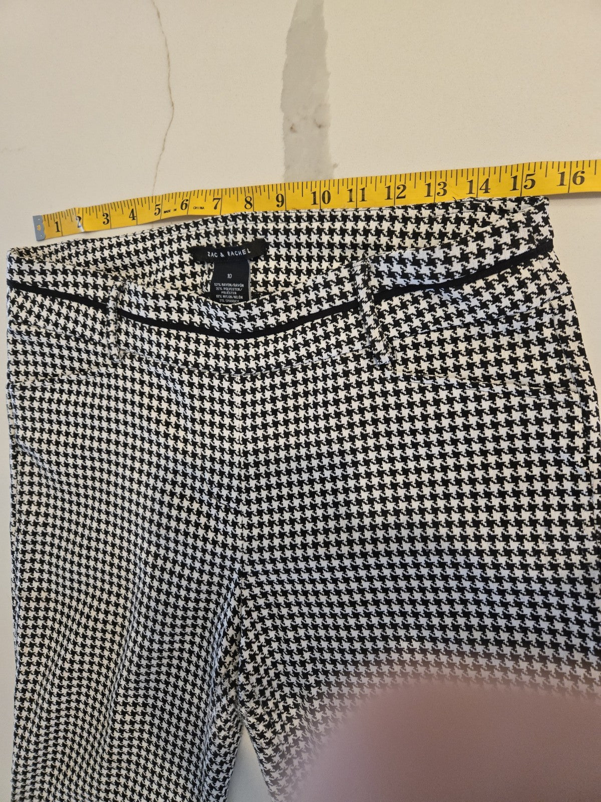 Zac & Rachel 10 Houndstooth Plaid Slim Crop Pants Womens Black White Stretch