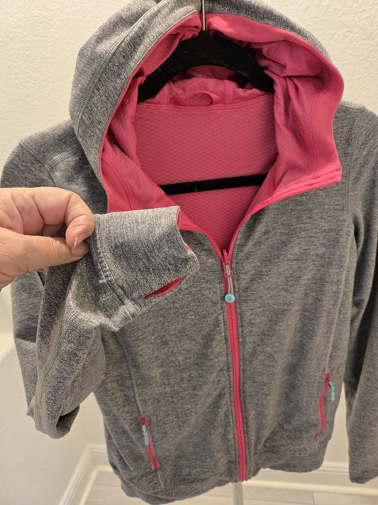 Ivivva Lululemon Girls 14 Reversible Full Zip Hoodie Gray Hot Pink Thumbholes