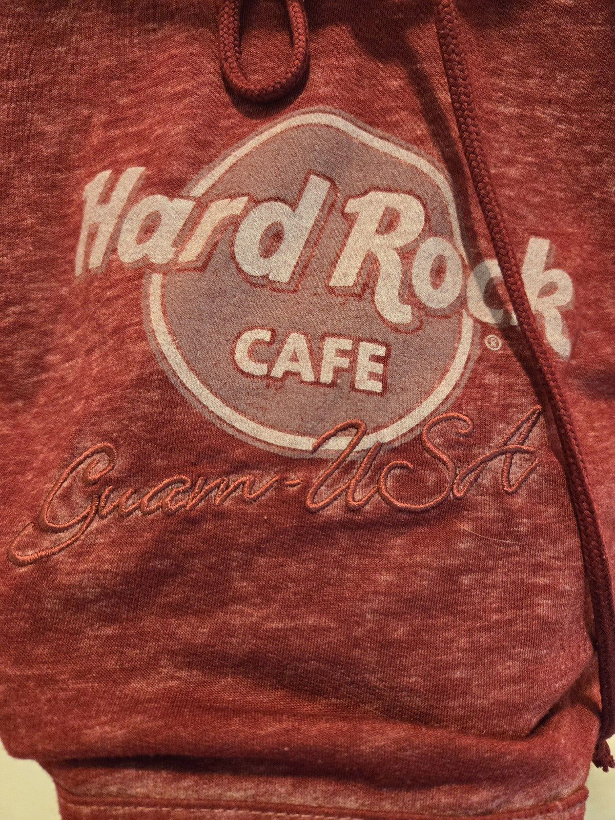 Hard Rock Cafe Guam USA Burgundy Hoodie L Women Lightweight V-Neck Lace Up