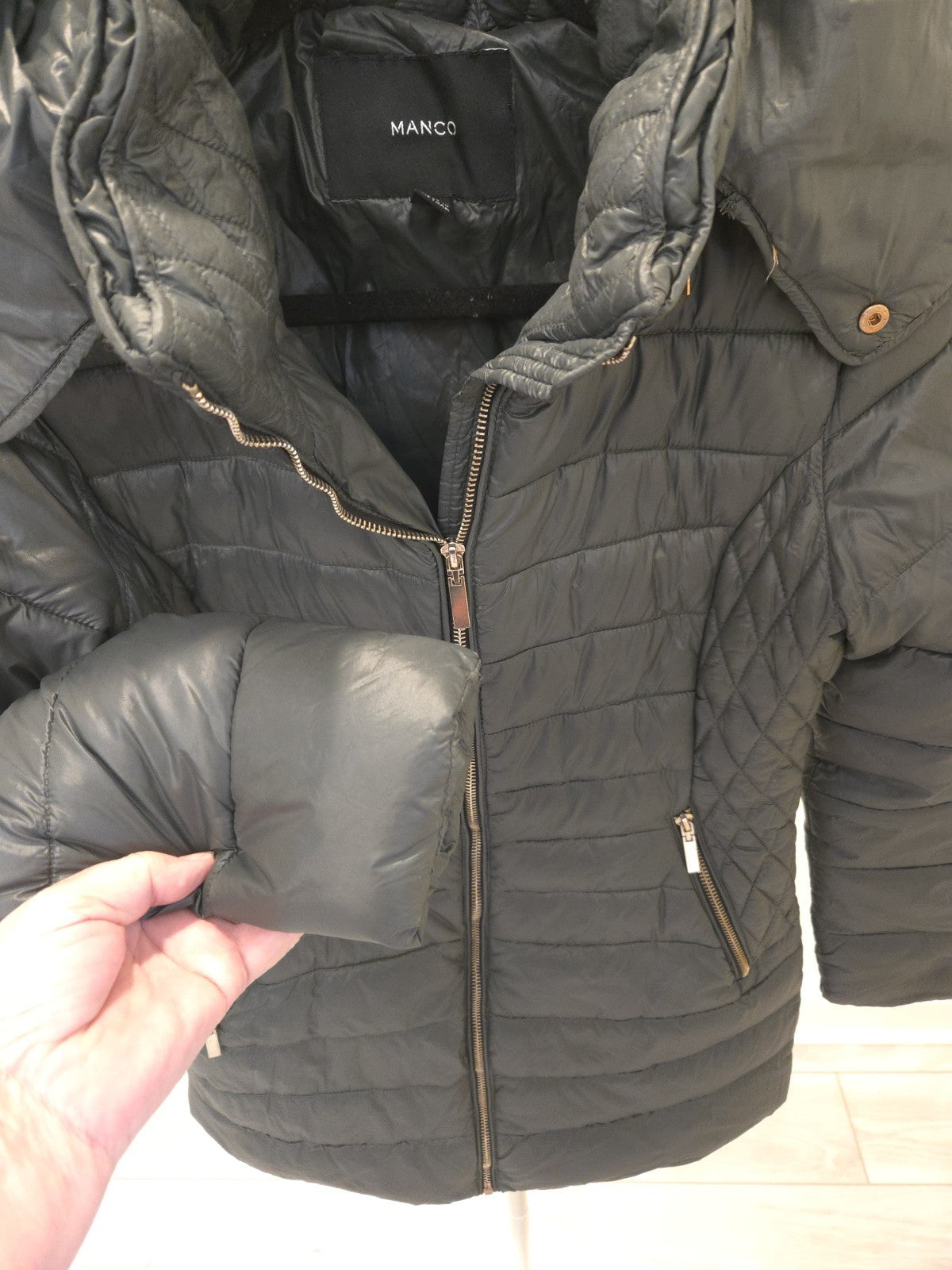 Mango Down Y2K Hunter Green Duck Feather Fill Jacket Removable Hood L Womens