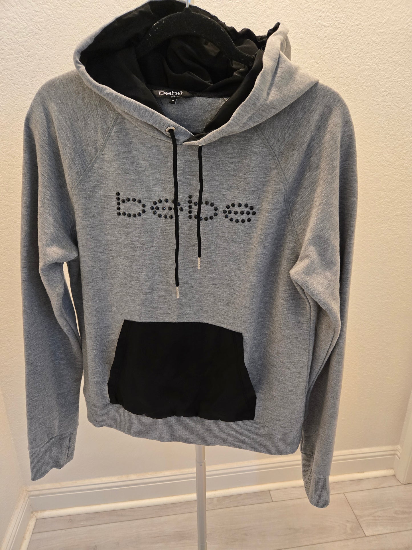 bebe Sport Studded Logo Hoodie - Heather Gray - M