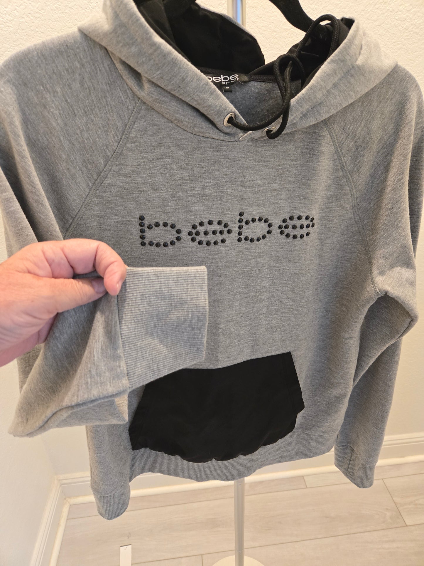bebe Sport Studded Logo Hoodie - Heather Gray - M