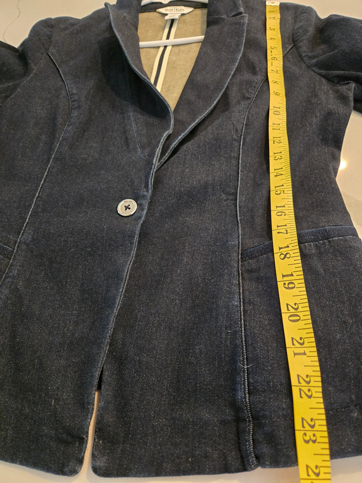 White House Black Market Single Button Fitted Denim Blazer Size 10