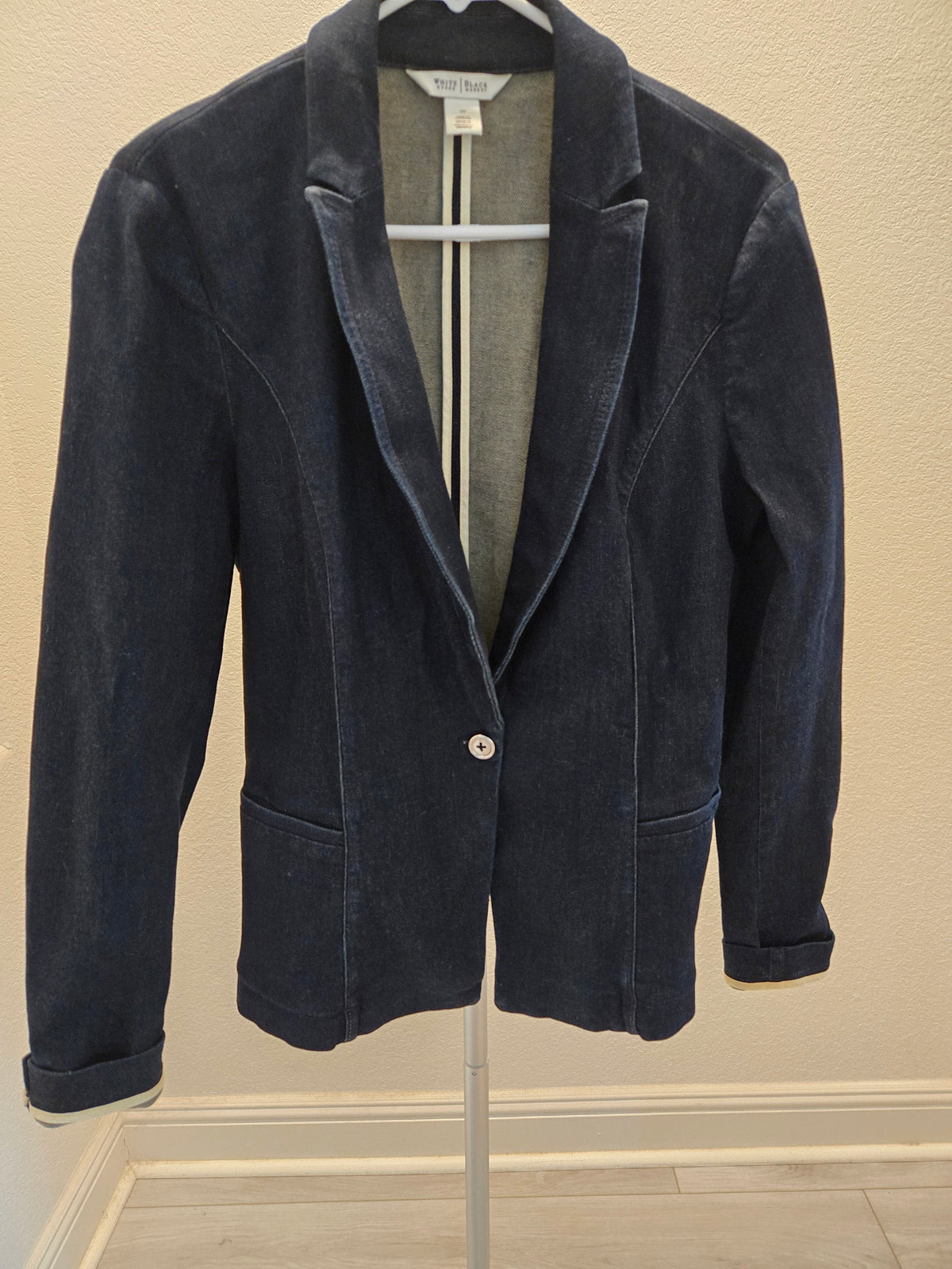 White House Black Market Single Button Fitted Denim Blazer Size 10