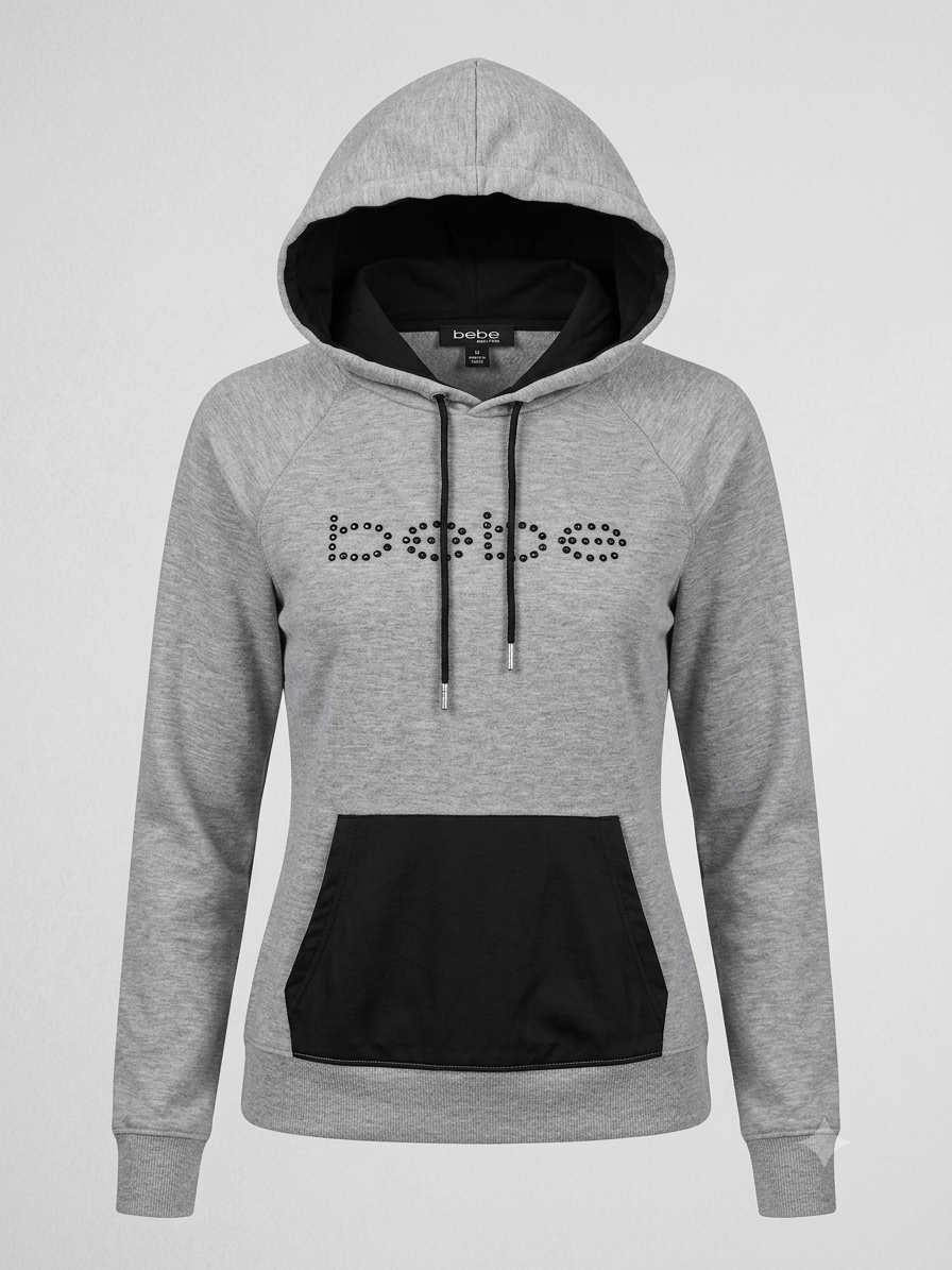 bebe Sport Studded Logo Hoodie - Heather Gray - M