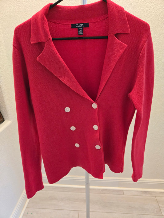 Chaps Knit Blazer Cardigan - Red Double Breasted - M