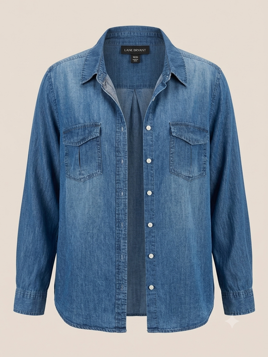Lane Bryant Medium Wash Denim Shirt - Flap Pockets - 18/20 XXL