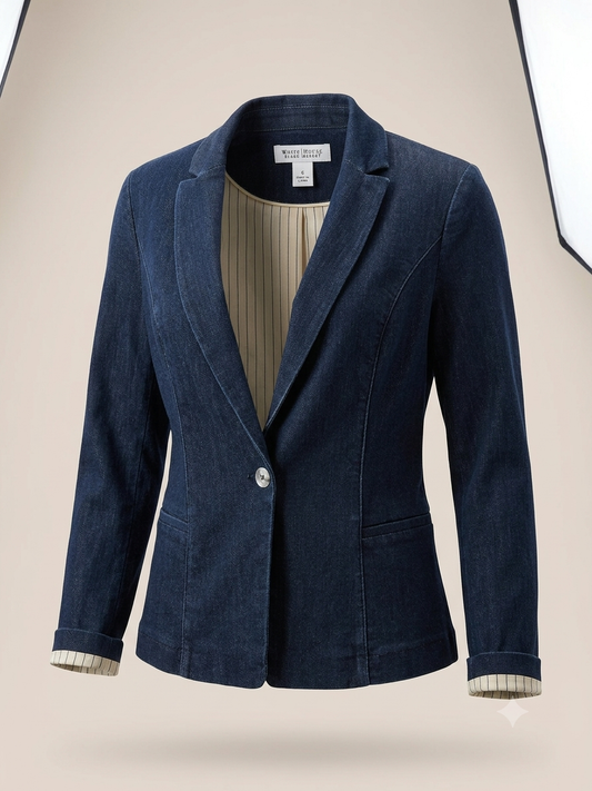 White House Black Market Single Button Fitted Denim Blazer Size 10