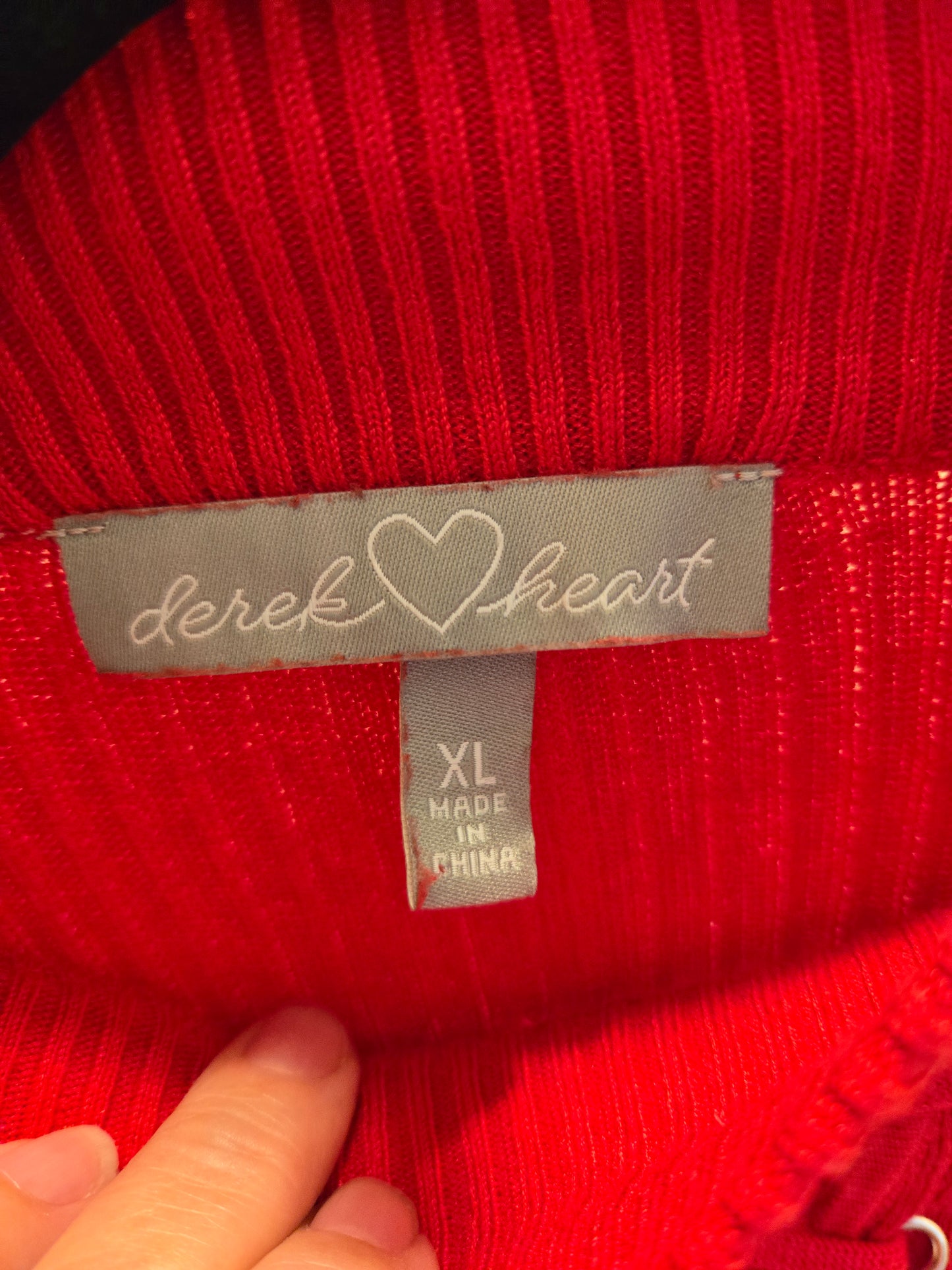 Derek Heart Lace Up Ribbed Sweater - Red - XL