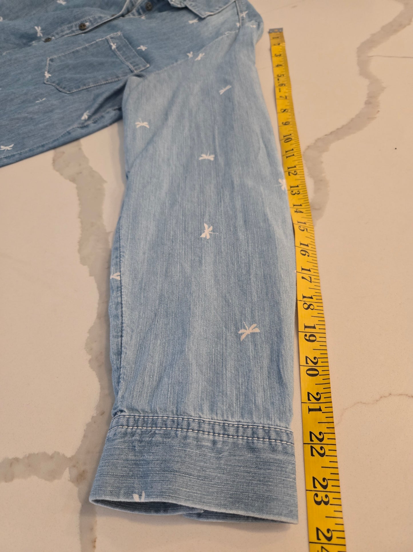 Sonoma Dragonfly Print Chambray Shirt - Light Blue - L