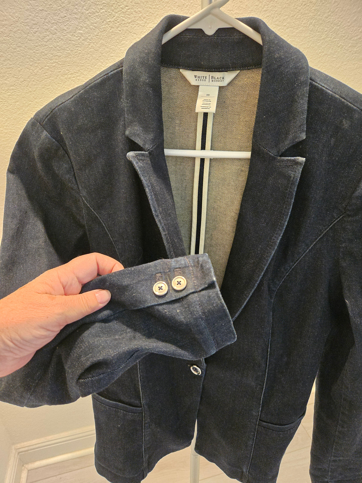 White House Black Market Single Button Fitted Denim Blazer Size 10