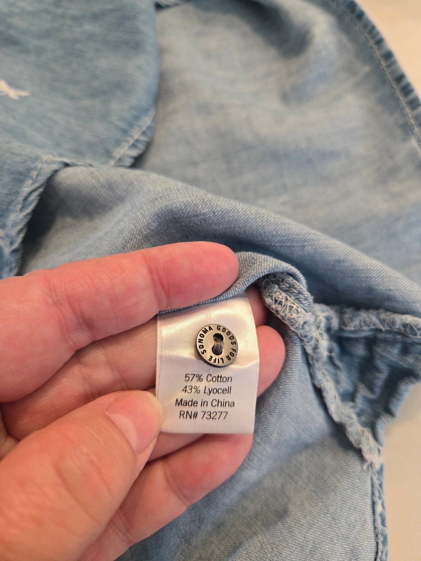 Sonoma Dragonfly Print Chambray Shirt - Light Blue - L