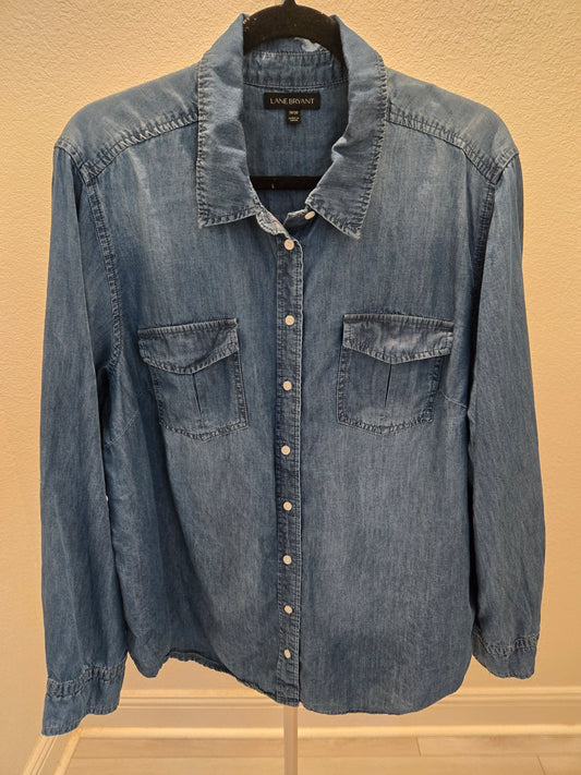 Lane Bryant Medium Wash Denim Shirt - Flap Pockets - 18/20 XXL