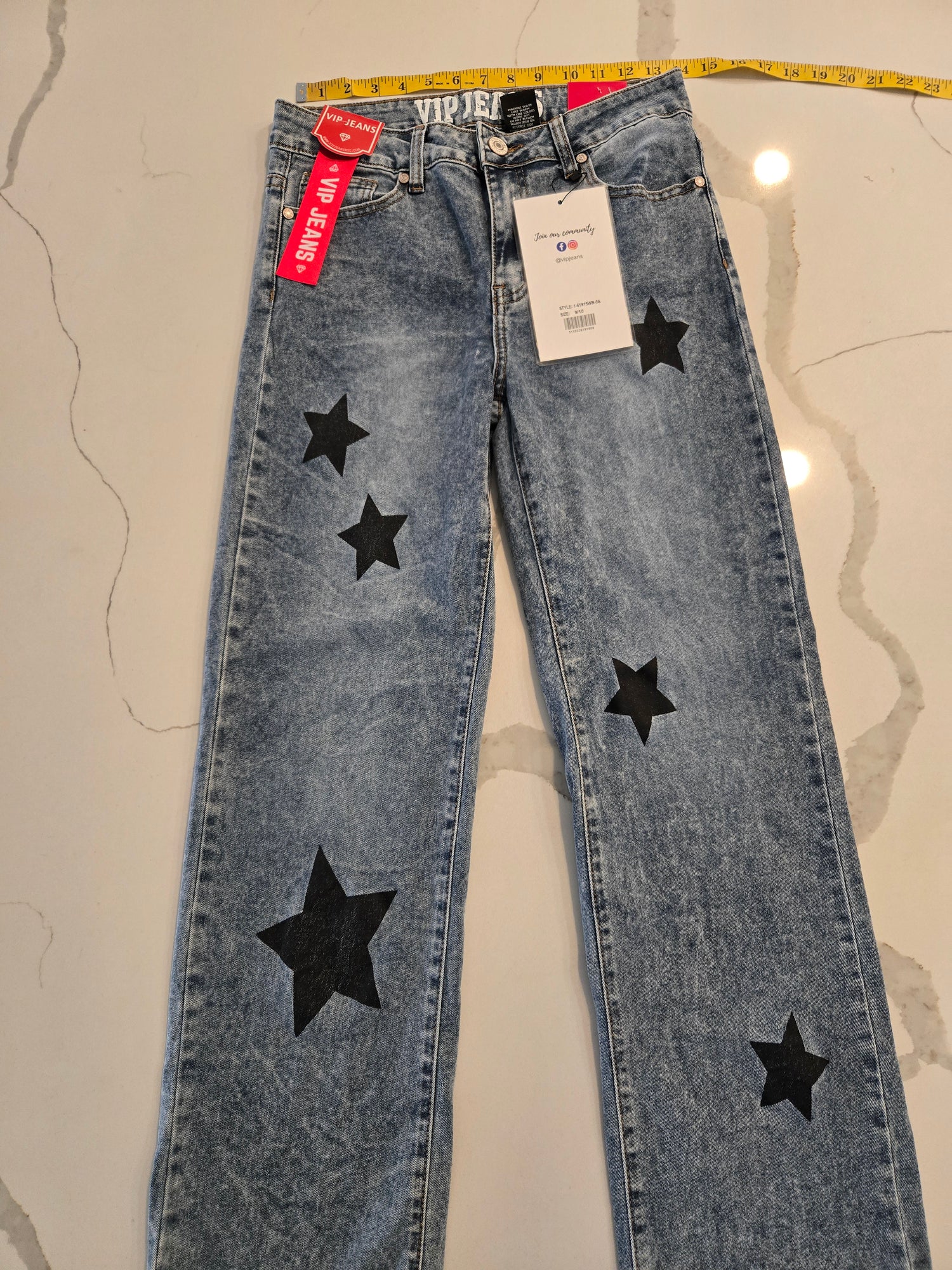 VIP Jeans acid wash denim pants with black star patches brand new with tags