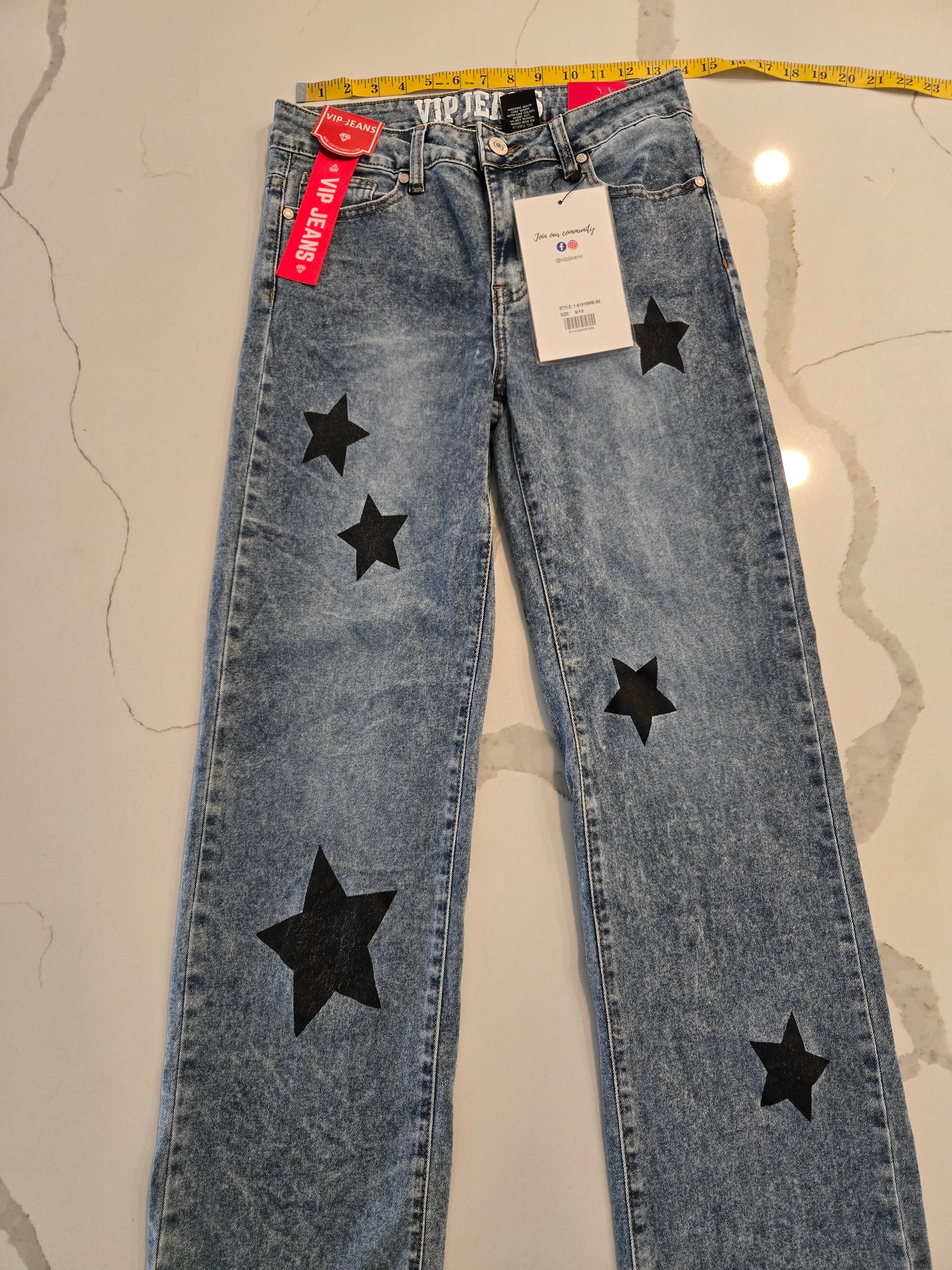 VIP Jeans acid wash denim pants with black star patches brand new with tags