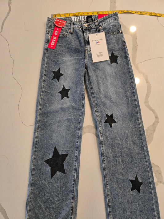 VIP Jeans acid wash denim pants with black star patches brand new with tags