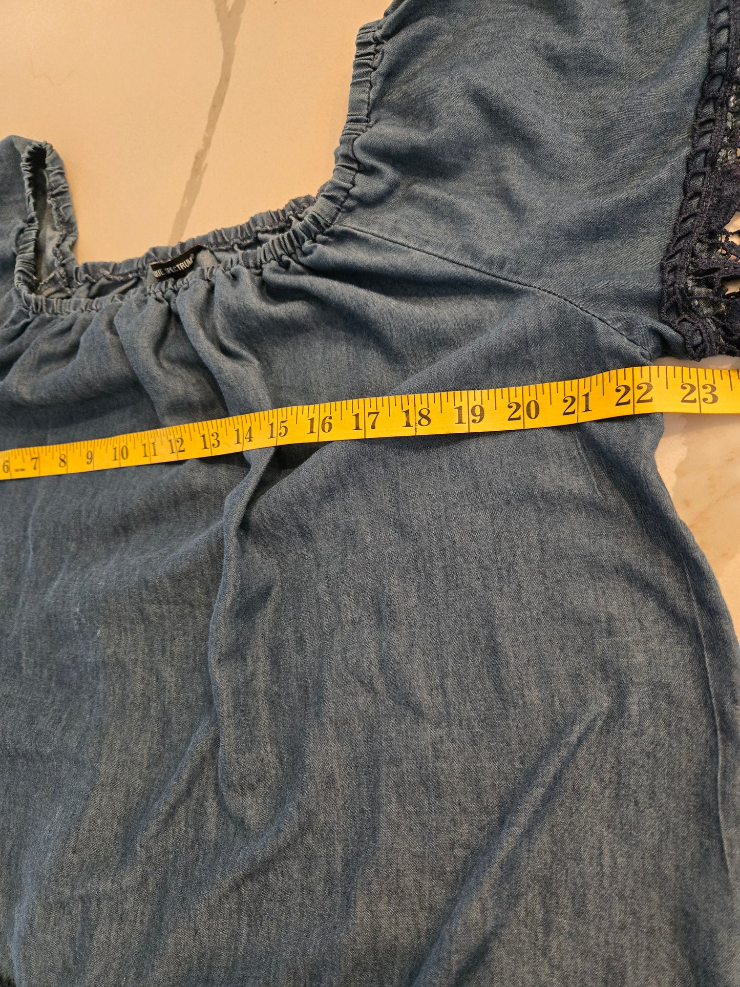 Unique Spectrum Lace Trim Denim Blouse - Medium Wash - 1X